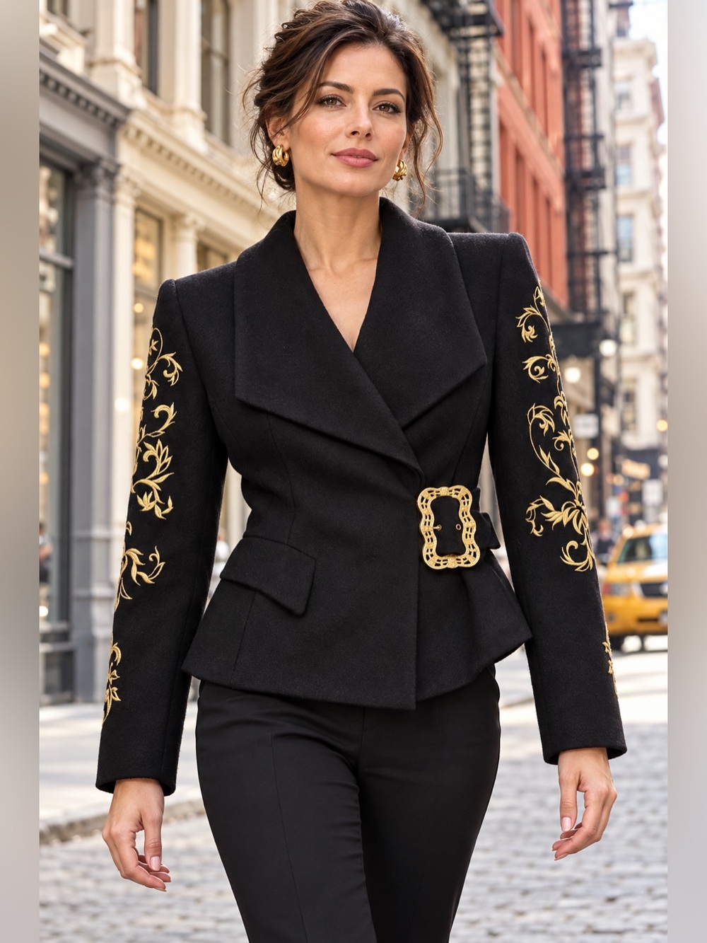 PARASUCO Black Gold Embroidered Wool Blend Statement Buckle Jacket M